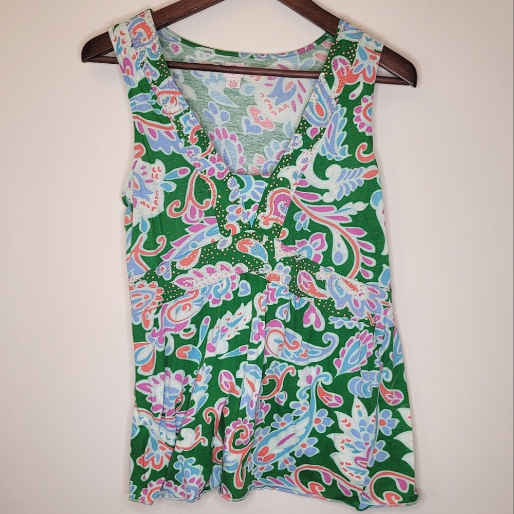 Anthropologie Botanical Paisley Sleeveless Top Sz M